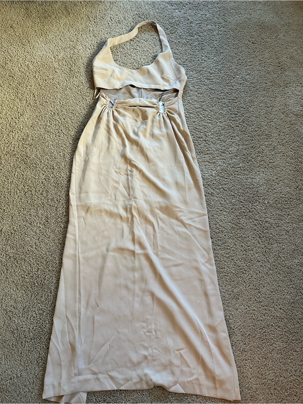 Zara Elegant Cream Halter Evening Dress.